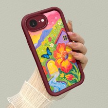 HONTINGA iPhone 16E ile Uyumlu Kılıf Kamera Koruyucu Basitlik Anti Düşme Kamera Korumalı Kelebek Bordo Desen Yumuşak Silikon Couple Telefon Kılıfı Kadın ve Erkek Için Uygundur K2-7419