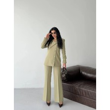 Zf Butik Kadın Blazer Pantolon Takım Haki Asimetrik Yaka