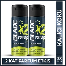 Blade X2 Perfume Citrus Wave Erkek Deodorant Body Spray 2X150 ml Leke Bırakmaz %0 Alüminyum