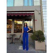 Zf Butik Kadın Düğmeli Yelek Pantolon Asimetrik Takım Sax