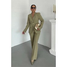 Zf Butik Kadın Blazer Ceket Takım Haki Gold Düğmeli