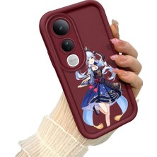 HONTINGA Vivo V50 Lite ile Uyumlu Kılıf Kamera Koruyucu Basitlik Anti Düşme Kamera Korumalı Kedi Bordo Desen Yumuşak Silikon Couple Telefon Kılıfı Kadın ve Erkek Için Uygundur K2-7417