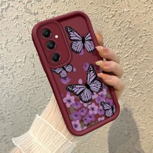 HONTINGA Samsung Galaxy A05S ile Uyumlu Kılıf Kamera Koruyucu Basitlik Anti Düşme Kamera Korumalı Kelebek Bordo Desen Yumuşak Silikon Couple Telefon Kılıfı Kadın ve Erkek Için Uygundur K2-7419