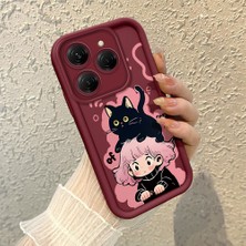HONTINGA Tecno Spark 20 Pro ile Uyumlu Kılıf Kamera Koruyucu Basitlik Anti Düşme Kamera Korumalı Kedi Bordo Desen Yumuşak Silikon Couple Telefon Kılıfı Kadın ve Erkek Için Uygundur K2-7417