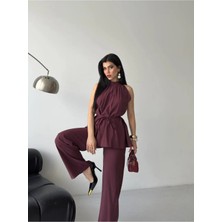 Zf Butik Kadın Hakim Yaka Bağlamalı Ikili Takım Bordo