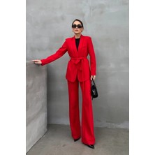 Zf Butik Kadın Kuşaklı Blazer Ceket Pantolon Takım Elbise