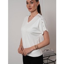 D'lavella Omuzu Kuş Gözlü ,v Yaka Bluz