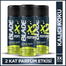 Blade X2 Perfume Citrus Wave Erkek Deodorant Body Spray 3X150 ml Leke Bırakmaz %0 Alüminyum