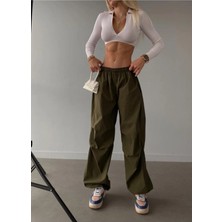 Zf Butik Kadın Haki Paraşüt Kumaş Pantolon Jogger Kesim