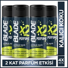 Blade X2 Perfume Citrus Wave Erkek Deodorant Body Spray 4X150 ml Leke Bırakmaz %0 Alüminyum