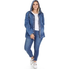 Haimoda Kadın Kot Mont Büyük Beden Taş Işli Kapüşonlu