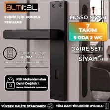 ALMITAL Lusso Siyah 5 Adet Oda 2 Adet Wc Aynalı Kapı Kolu Set