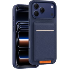 Keephone iPhone 17 Pro/18 Pro Uyumlu Kılıf Suedea Deri Kartvizitli Standlı Kapak - Lacivert