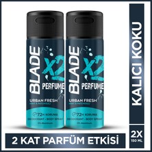 Blade X2 Perfume Urban Fresh Erkek Deodorant Body Spray 2X150 ml Leke Bırakmaz %0 Alüminyum