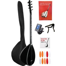 İstanbul Müzik Tedarik Jak Girişli Uzun Sap Siyah Inci Maun Gövde Kaliteli Gürgen Sap Saz El Yapımı Bağlama Seti