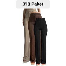 Krep Kumaş Likralı Kadın Palazzo Pantolon 3'lü Set