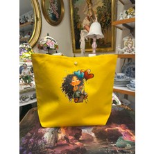 elisss bag Duck Keten Pamuk Kumaş Balon Figürlü Sarı Çıtçıtlı Piknik Çantası Plaj Çantası Bebek Çantası Günlük Çanta