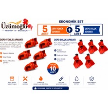 Üzümoğlu 10 Parça Ekonomik Set  5 Adet Depo Yemlik Aparatı + 5 Adet Depo Suluk Aparatı Kova, Bidon ve Varil Uyumlu Kanatlı Yemlik Suluk Sistemi