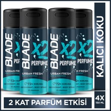 Blade X2 Perfume Urban Fresh Erkek Deodorant Body Spray 4X150 ml Leke Bırakmaz %0 Alüminyum