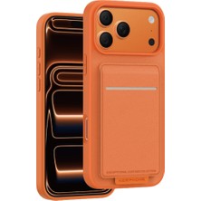 Keephone iPhone 17 Pro/18 Pro Uyumlu Kılıf Suedea Deri Kartvizitli Standlı Kapak - Turuncu