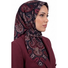 Hadiora Kadın Mürdüm Lacivert Paisley Desenli Flamlı Dimi Eşarp