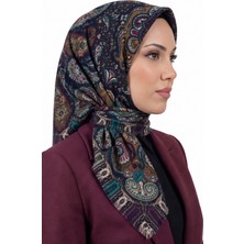 Hadiora Kadın Lacivert Paisley Desenli Flamlı Dimi Eşarp