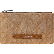 Calvin Klein Kadın Fermuarlı Monogram Ck Logo Desenli Kart Bölmeli Kahverengi Kartlık LV04F1162G-8DZ
