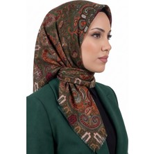 Hadiora Kadın Zeytin Yeşili Paisley Desenli Flamlı Dimi Eşarp