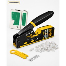 Ekonomik Set Cat5 Cat6 Cat7 - RJ45 RJ11 Kablo Sıkma Pensesi + Kablo Soyucu Kesici + Test Cihazı + 100 Adet Konnektör + Yedek Bıçağı