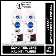 Nivea Kadın Roll-on Deodorant Black&white Invisible Clear 50ml, 72 Saat Anti-perspirant, Alkolsüz, X2 Adet Set
