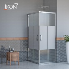 İkon Duş Sistemleri Krom Kare Buzlu 03 Duş Kabini H:190