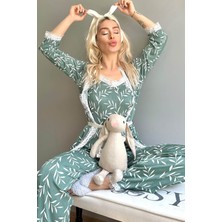 Pijama Evi Yeşil Zeytin Dalı Desenli Sabahlıklı Pegasus Pijama Takımı