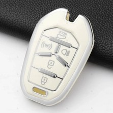 Alazpay Ssangyong KGM Uyumlu Gümüş Kenar TPU Anahtar Kılıfı - Anahtarsız Çalıştırmalı Araçlar (1 Adet)
