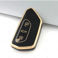 Alazpay Skoda Uyumlu Gold Kenar TPU Anahtar Kılıfı - Octavia Kodiaq Elroq Enyaq Superb (1 Adet)