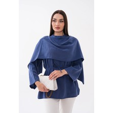 Mega Life Omuz Pelerinli Hakim Yaka Modal Dokuma Tunik