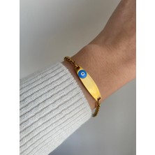 Owentis Çelik Gold Plaka Göz Bileklik -Kararma Yapmaz-