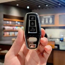 Alazpay Audi Uyumlu Gümüş Kenar TPU Anahtar Kılıfı - A3 A4 A5 A6 A8 E-Tron Q3 Q4 Q5 Q7 Q8 S5 S6 E-Tron GT (1 Adet)