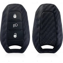 Alazpay Peugeot Uyumlu Karbon Desenli Silikon Anahtar Kılıfı - 2008 3008 4008 5008 208 308 408 508 Rifter (1 Adet)