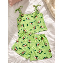 Çeyize Dair Herşey Bağlamalı Askılı Avokado Desenli Şort Pijama Takımı
