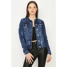 Select Moda Kadın Denim Ceket Mavi Düğmeli Pamuklu Rahat ve Şık Tasarım