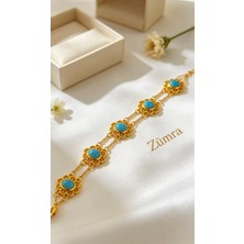 Zümra Store Otantik Altın Kaplama Turkuaz Halef Bileklik