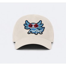 Jantifox Unisex, 100% Koton, Tasarlanabilir ve Ayarlanabilir Bej Şapka : Aksolotl Patchli