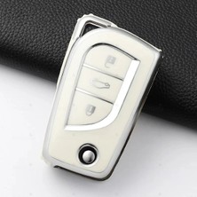 Alazpay Toyota Uyumlu Gümüş Kenar TPU Anahtar Kılıfı - Corolla Auris Verso Avensis Hilux (1 Adet)