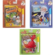 alpmodel Sihirli Su Boyama Defteri 3\'lü Set Uzay, Orman, Dinazor Temalı Water Magic Eğitici Oyuncak