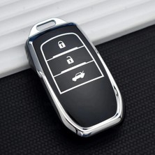 Alazpay Toyota Uyumlu Gümüş Kenar TPU Anahtar Kılıfı - CH-R Corolla Cross Yaris Cross Prius RAV4 Camry Prado (1 Adet)