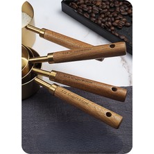 Devigo 4’lü Ahşap Saplı Ölçü Kaşığı Seti – 250/125/80/60 ml Paslanmaz Metal