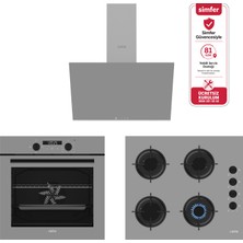 Carino 0+3 Fonksiyon Dijital Gri Power Turbo 3'lü Cam Ocaklı Ankastre Set (Fırın+Ocak+Davlumbaz)