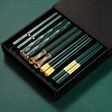 Valkyrie 5 Çift Yemek Çubuğu Seti 24,3 cm Japon Kore Sushi Chopsticks Lüks Altın Detaylı Yeşil