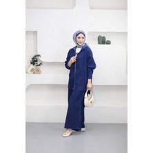 Suede Style 5398 - Rahat Salaş Ince Kadın Kot Kapüşonlu Ceket Pantolon Takımı