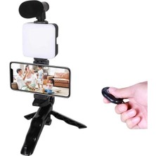 Mercora Tech Telefon Tutucu LED Işıklı Kumandalı Mikrofon Telefon Vlog Video Kayıt
